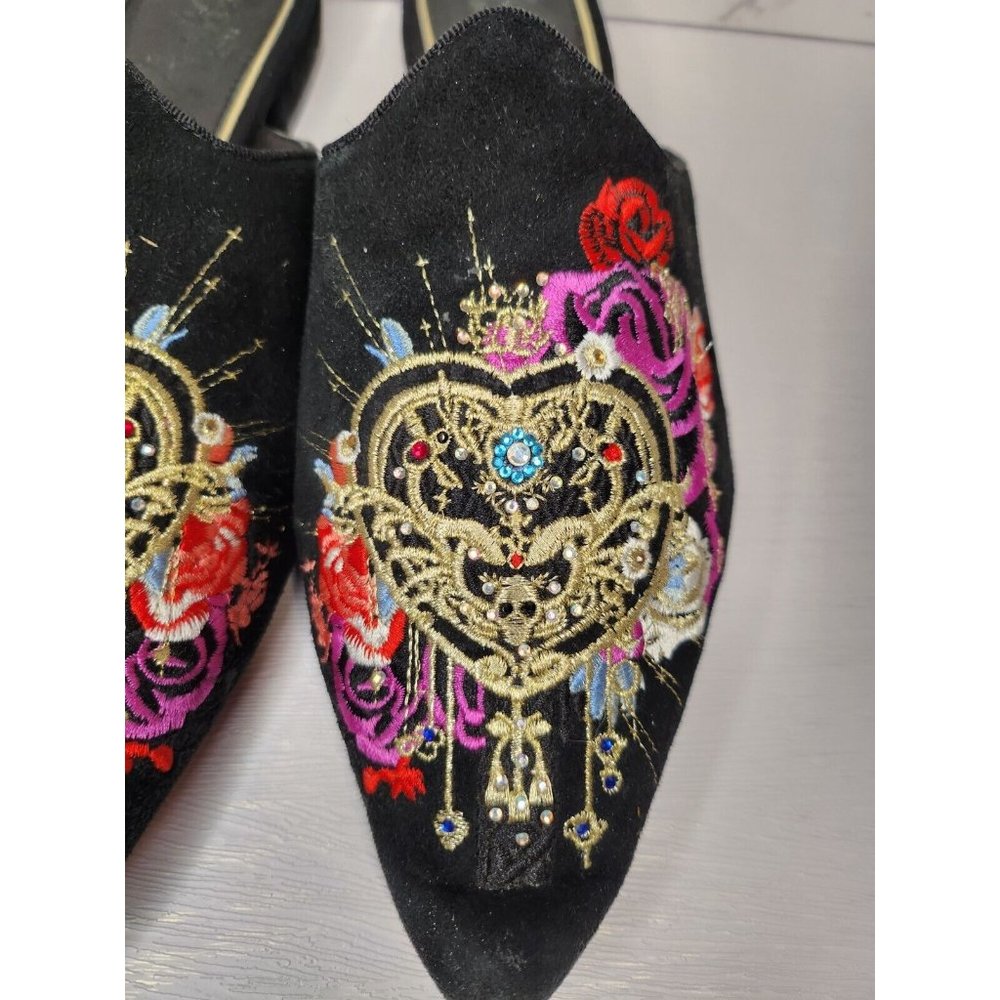 Camilla Franks sz 39 Slipper Shoe Slip on Mules Suede Embellished Embroidered - Picture 2 of 8
